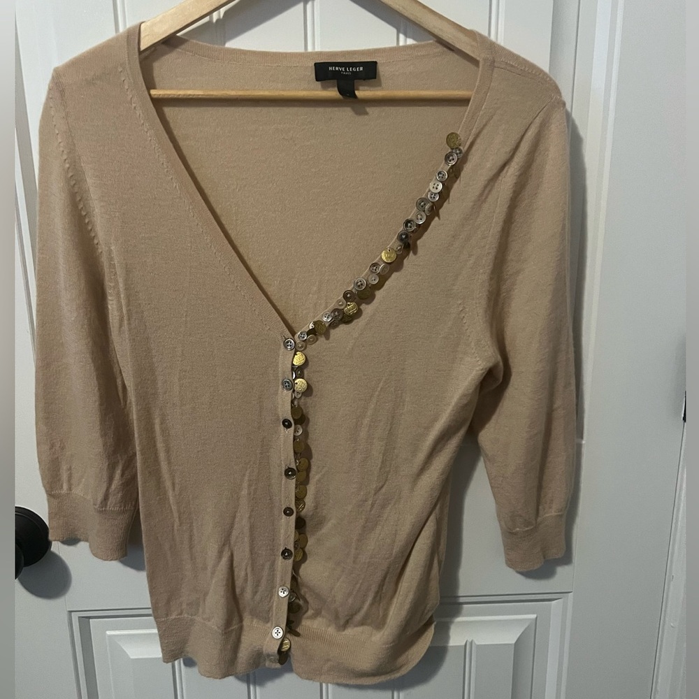 Herve Leger coins and button cashmere cardigan. Size medium. Excellent condition